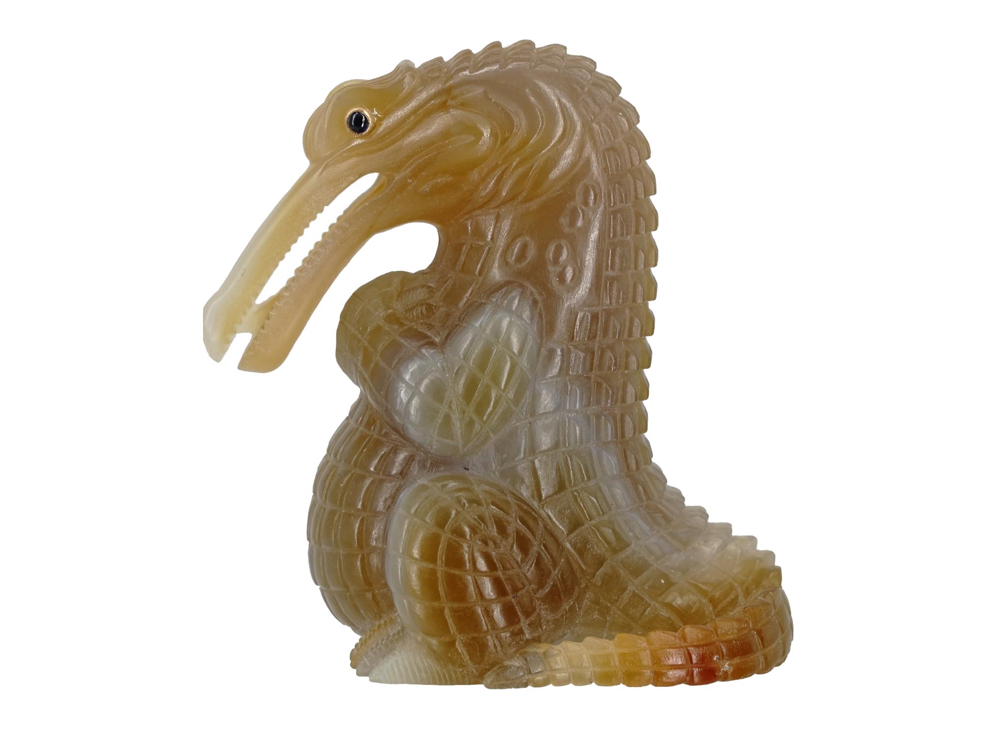 RUSSIAN HAND CARVED AGATE CROCODILE FIGURINE PIC-2